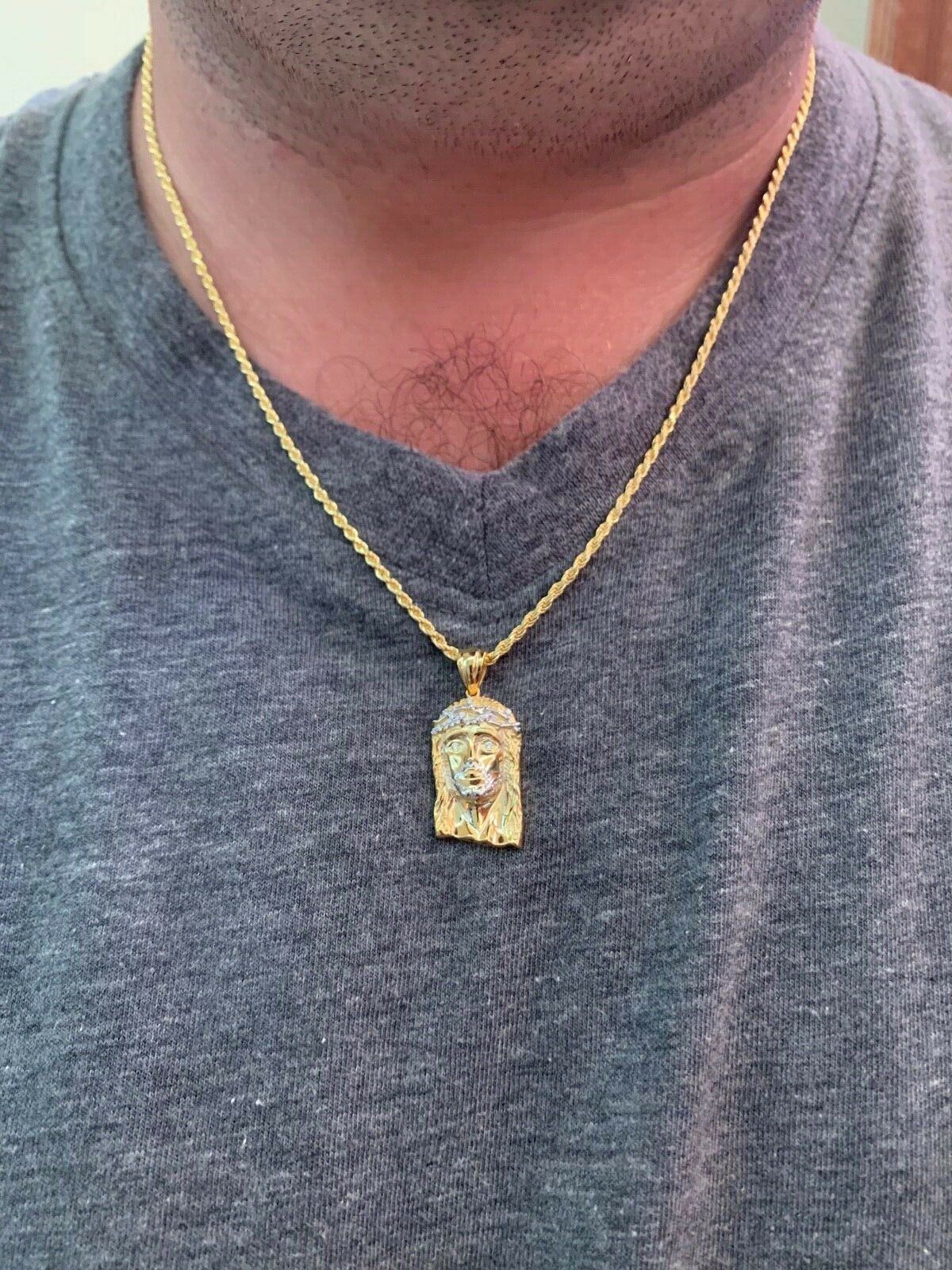 Solid 925 Silver 14k Gold Plated Jesus Piece ITALY Necklace HIP HOP Real Iced