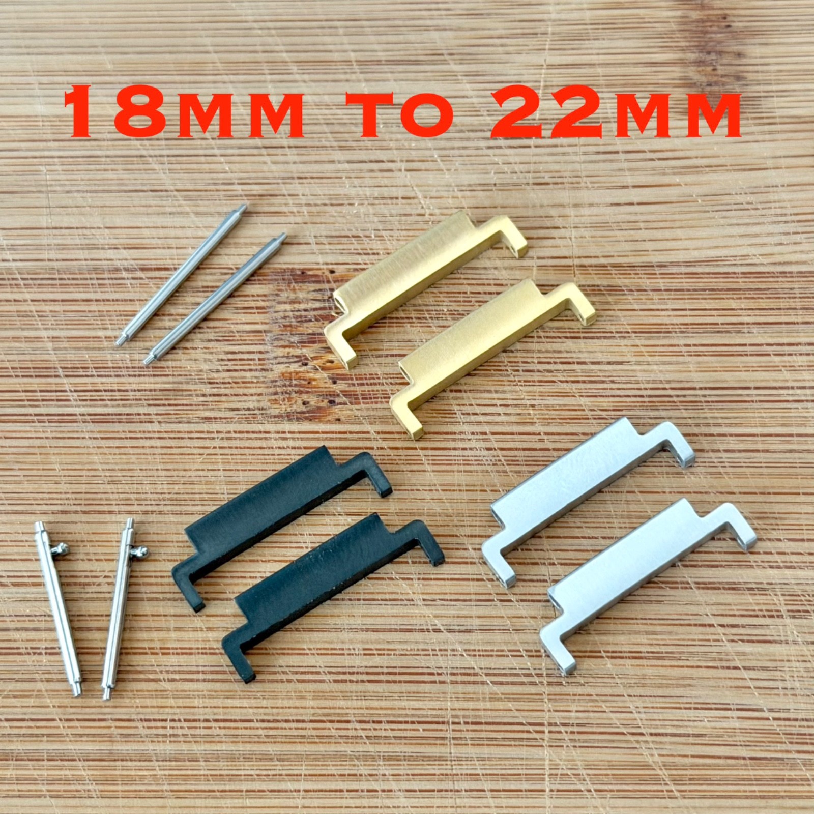 22mm Strap Adapter for 18mm Watch Lugs Quick Release Stainless Steel Brushed Set