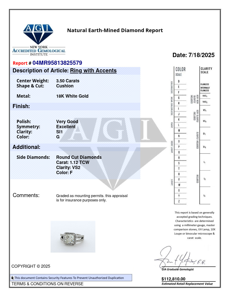 Side Stone Engagement Ring 18K Gold Halo 4.62 CT Cushion Natural Diamond G SI1