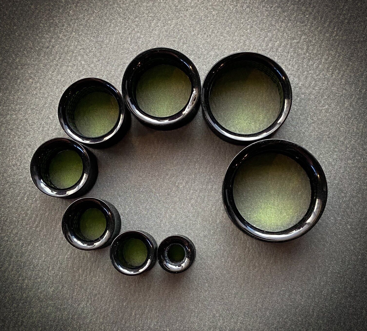 PAIR Inner Green Dotted Pattern Decal Black Acrylic Saddle Tunnels Plugs Gauges