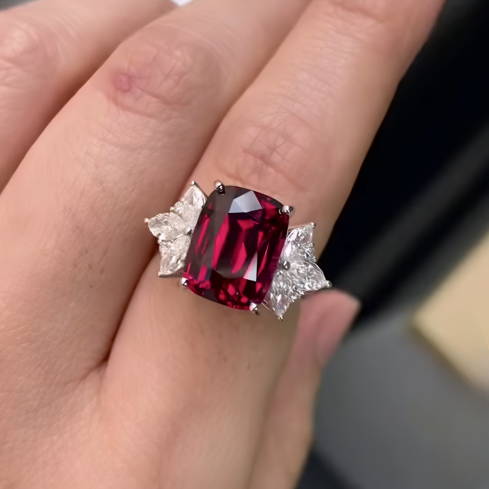 Luxury Natural Red Garnet Cushion Ring Solid 925 Sterling Silver Women Ring