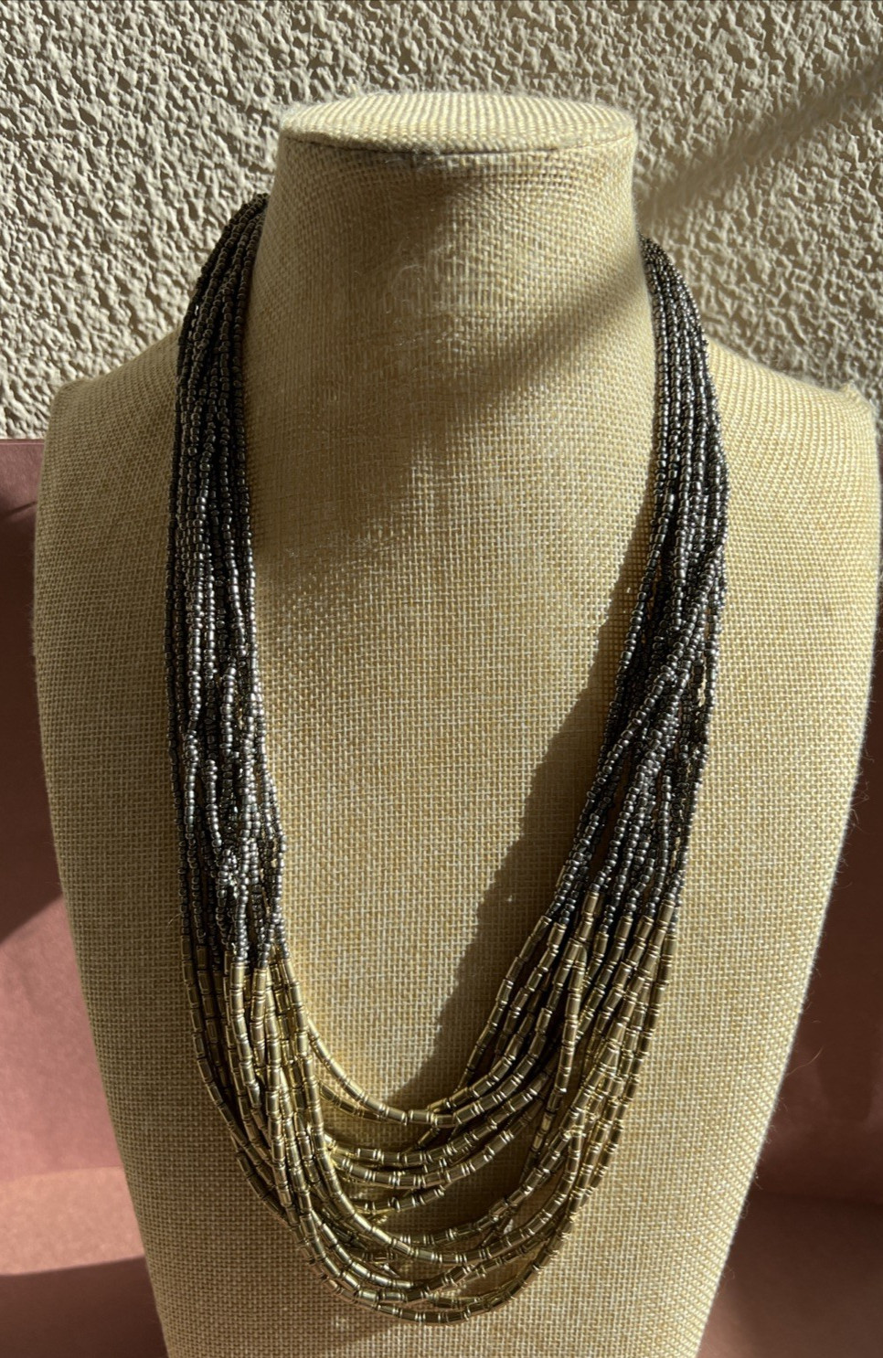 Metallic Multi Strand Seed Bead And Bar Bead Necklace 21″ + 2″