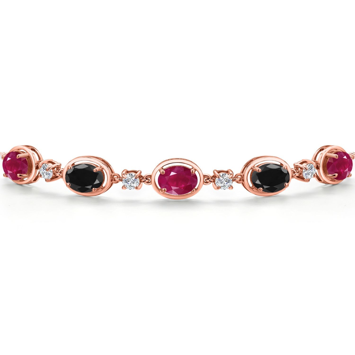 18K Rose Gold Plated Silver Ruby and Black Sapphire and Lab Grown Diamond