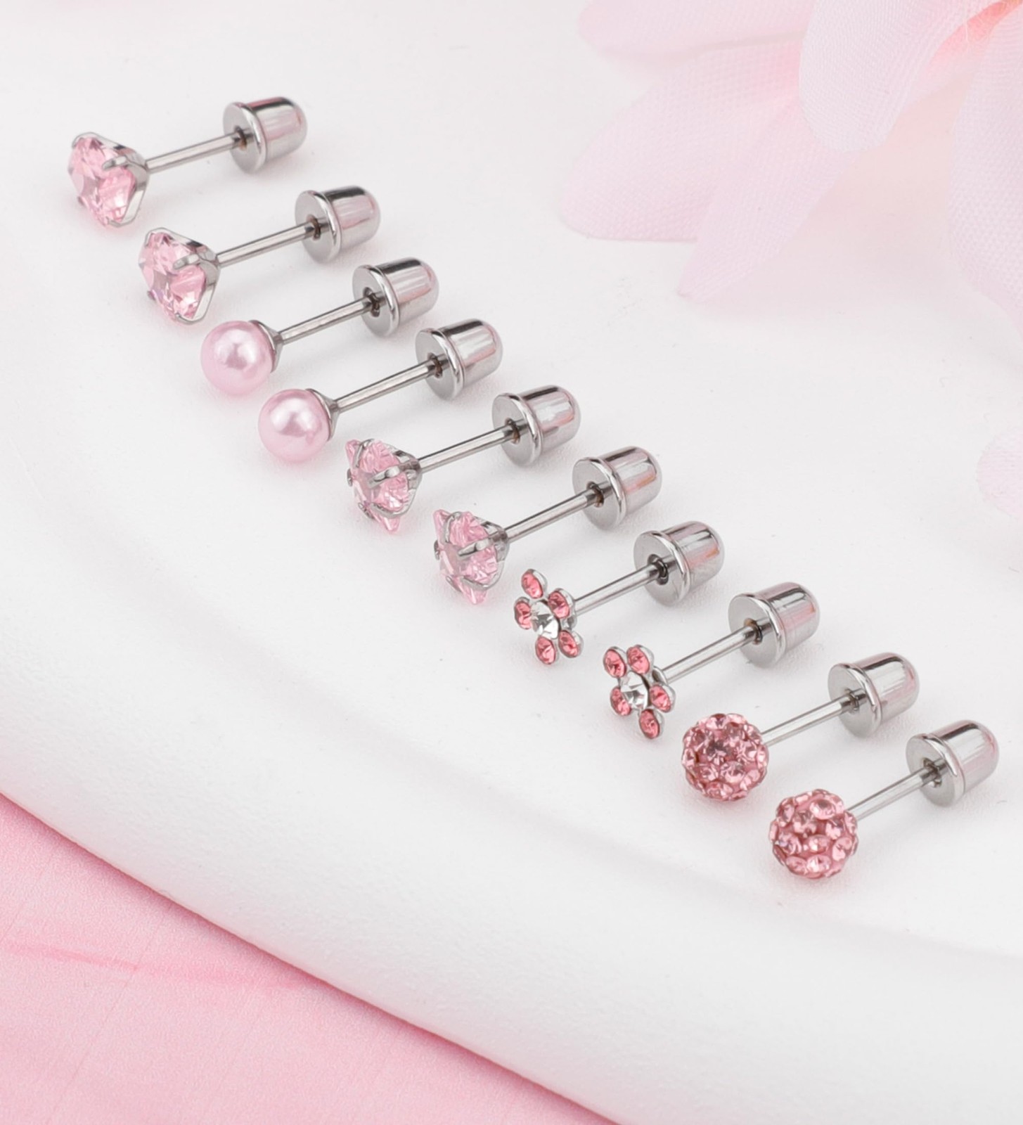 MJust 5 Pairs G23 Titanium Earrings for Women, 20g (0.8mm) x 6mm, Pinky