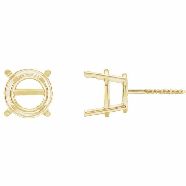 14K Yellow Gold Round Pre-Notched Stud Earring Mount Setting Threaded – 1 Piece
