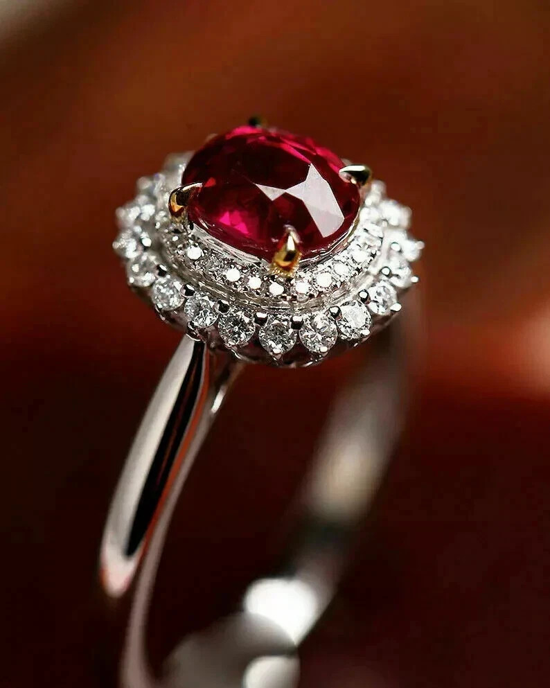 4.00 Ct Oval Cut Natural Ruby Diamond Engagement Ring 14K Solid White Gold 6