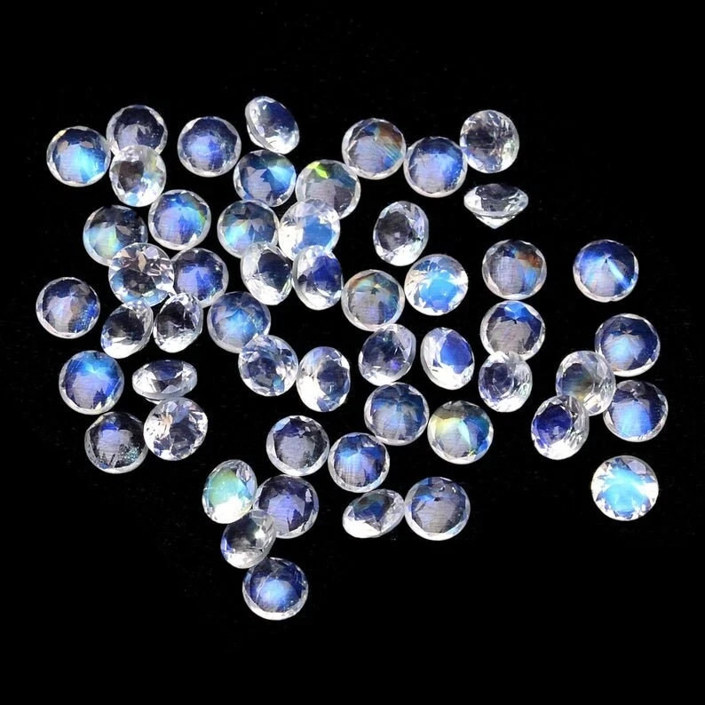 AAA+ Natural Rainbow Moonstone Faceted Round Shape Loose Gemstone