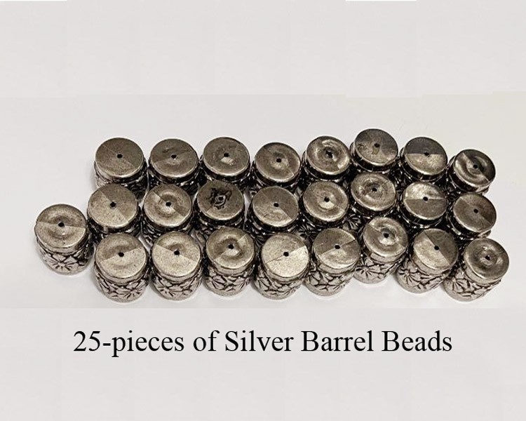 Silver Barrel Beads with daisy floral design good for Necklace & Bracelet