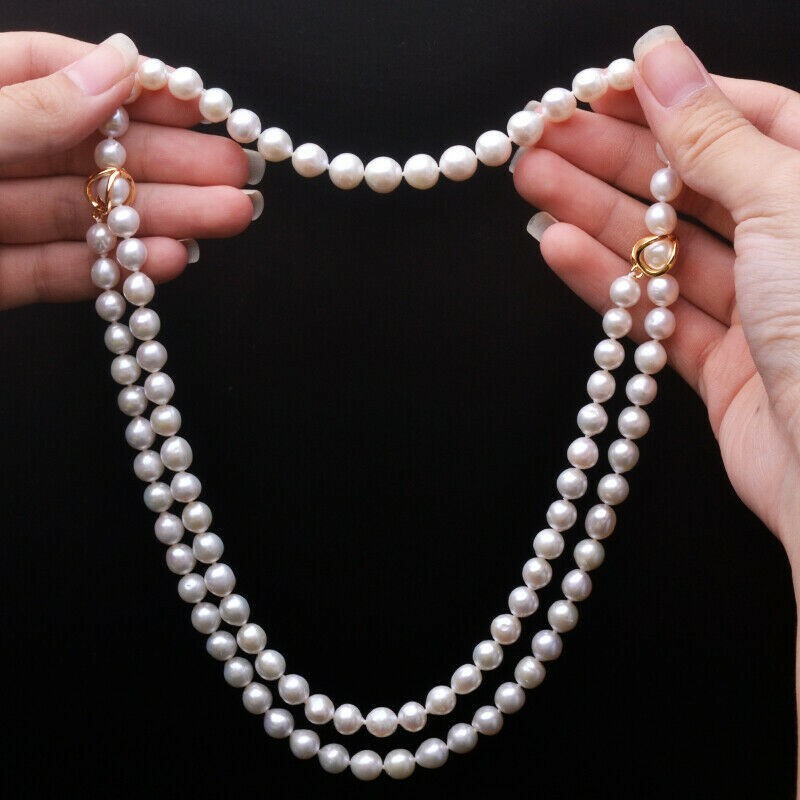 35″ Trendy AAA 6-7mm Akoya Round White Pearl Variable Style Necklace 14K Gold P
