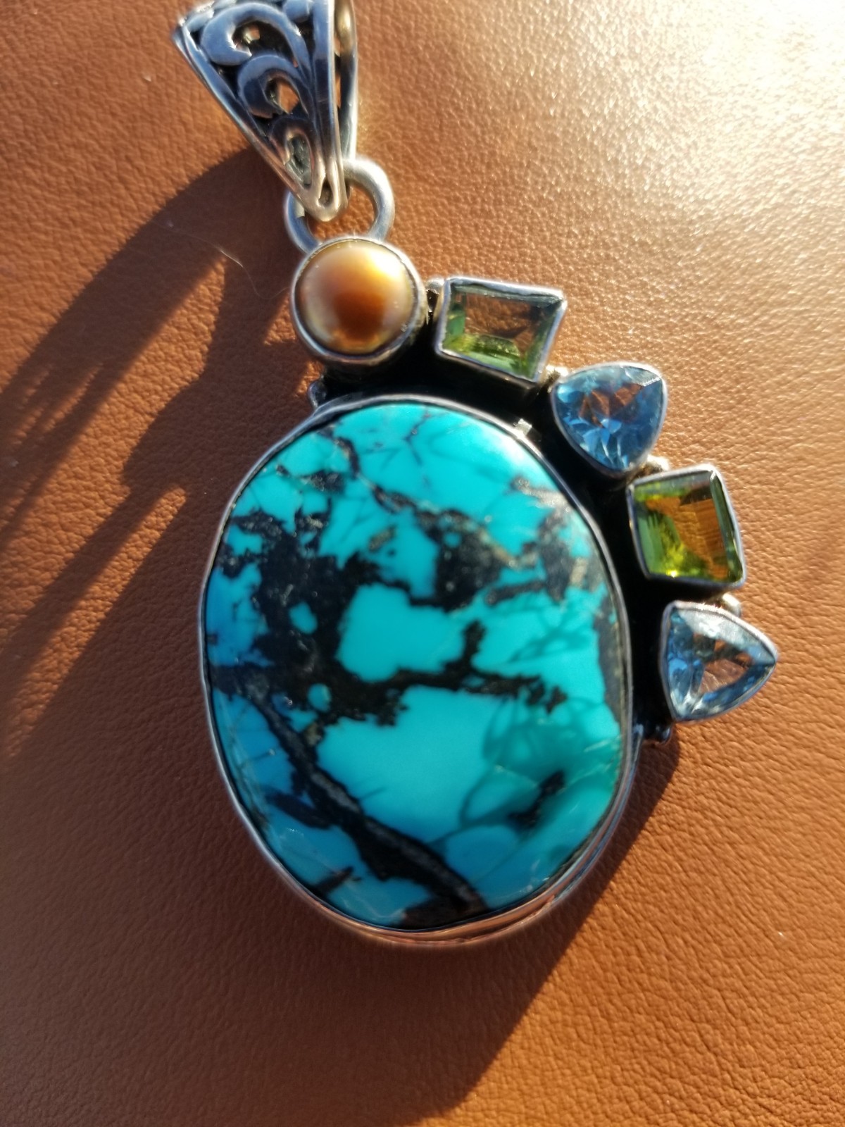 Multi Gemstone Pendant Blue Topaz/Peridot
