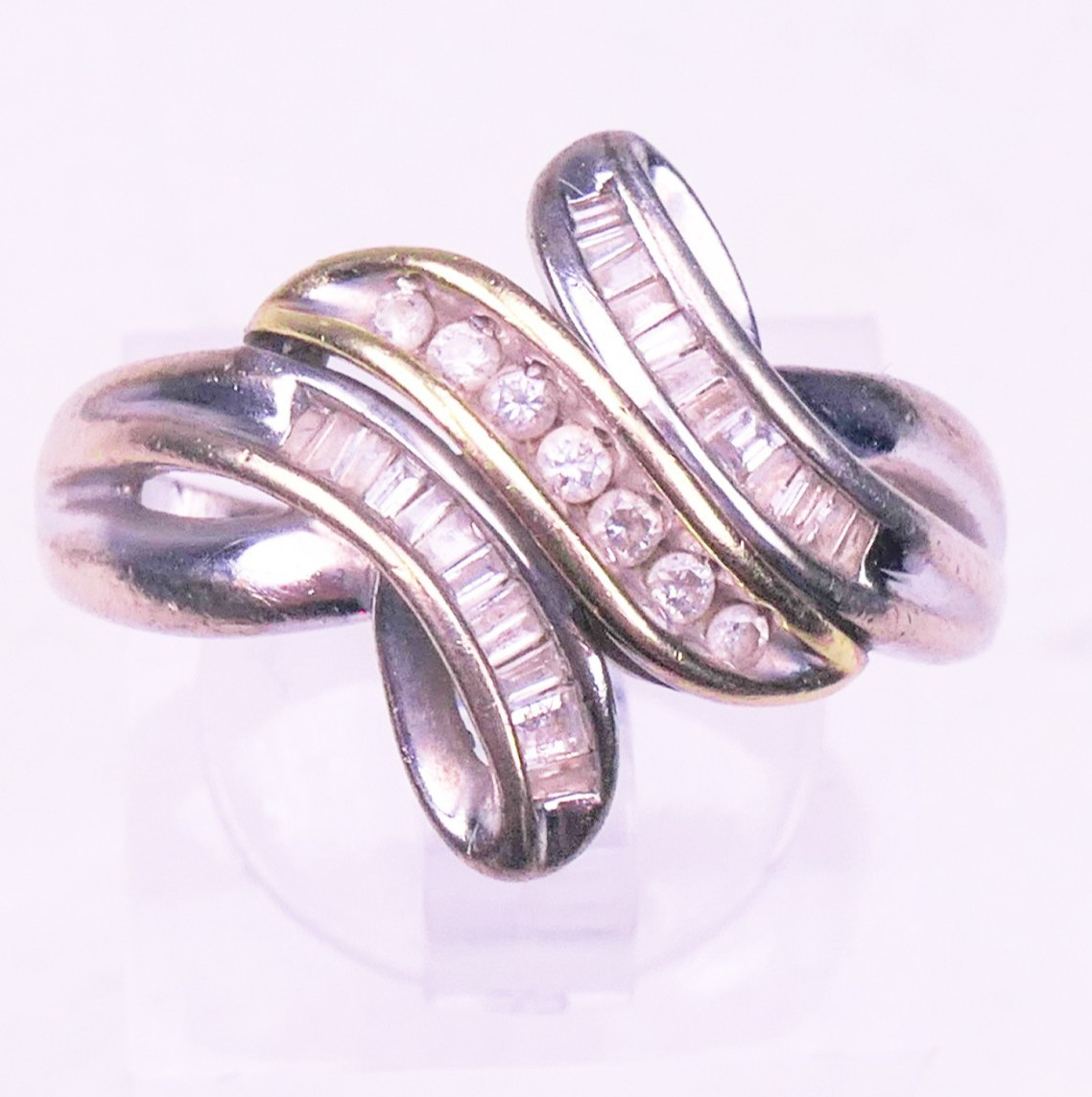 925 Sterling Silver & 14K Gold Two-Tone Round & Baguette Diamond Swirl Ring