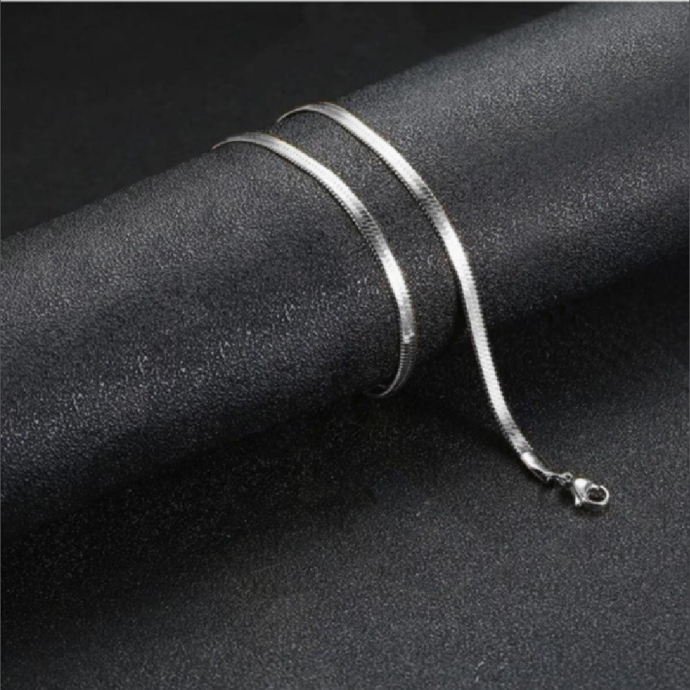 18K White Gold Filled Hypoallergenic 18″ 2mm Italian Flat Snake Chain Necklace