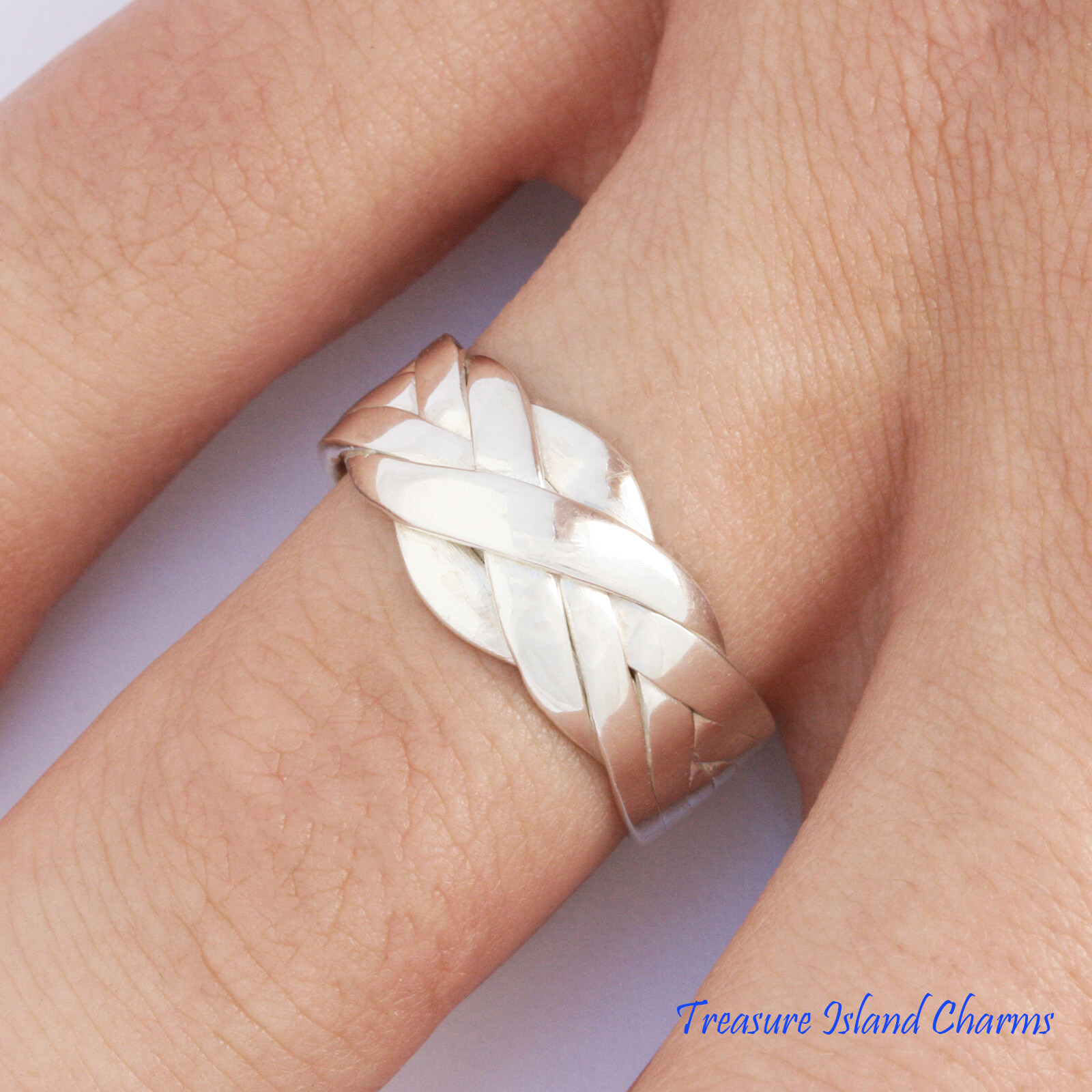 Solid 925 Sterling Silver 6-Piece 6-Band Braid Puzzle Ring Size 6,7,8,9,10,11,12