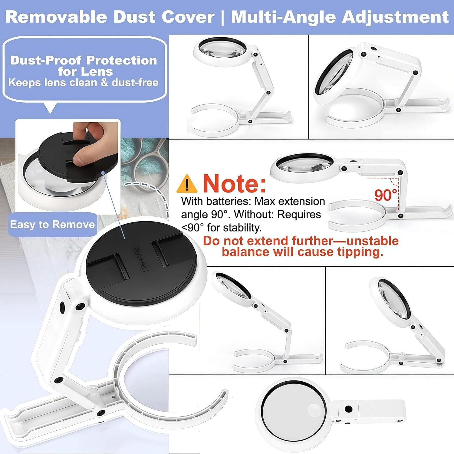Magnifying Glass with Light and Stand, 3.55 Inch Large Lens with Lightweight Fo