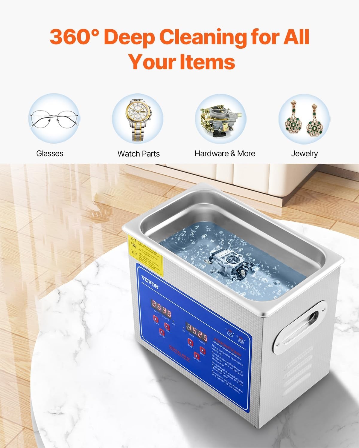 3L Ultrasonic Cleaner with Heat, Digital Timer & Stainless Steel Tank – Jewelry,