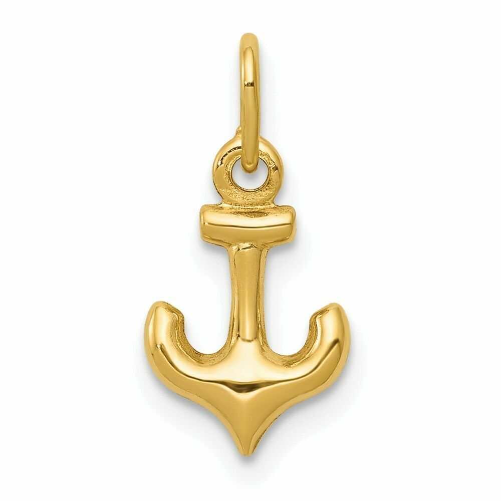14K Yellow Gold Tiny Small Anchor Charm Necklace Pendant