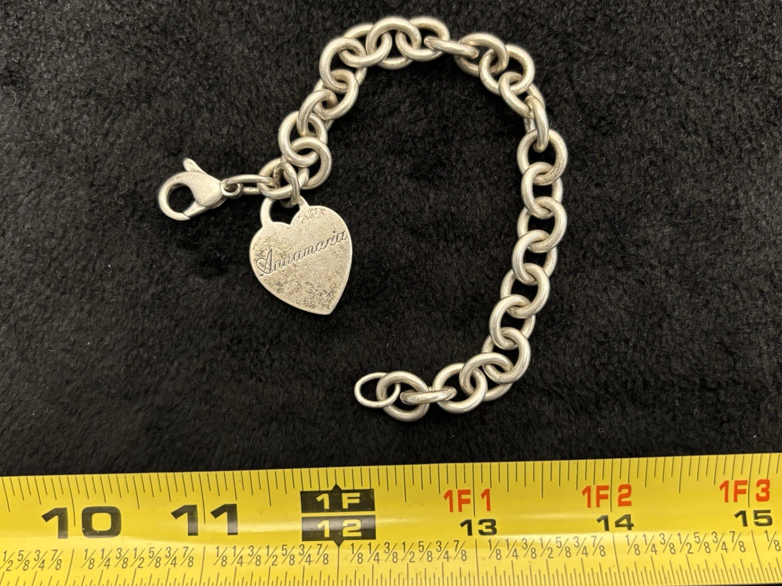 7.5″ Authentic Tiffany & Co. Heart Charm Tag Bracelet Engraved w/ Name Annamaria