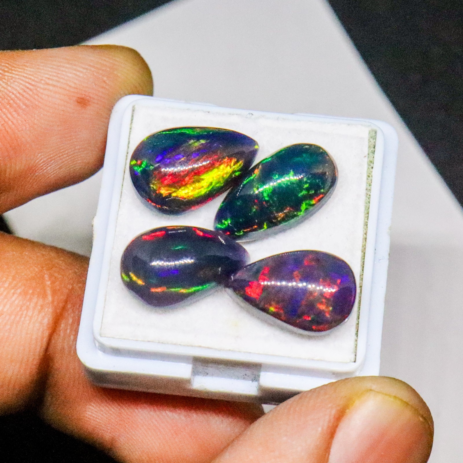 100Pcs AAA Natural Black Opal Pear Cabochon Multi Fire 12x8mm Wholesale Lot
