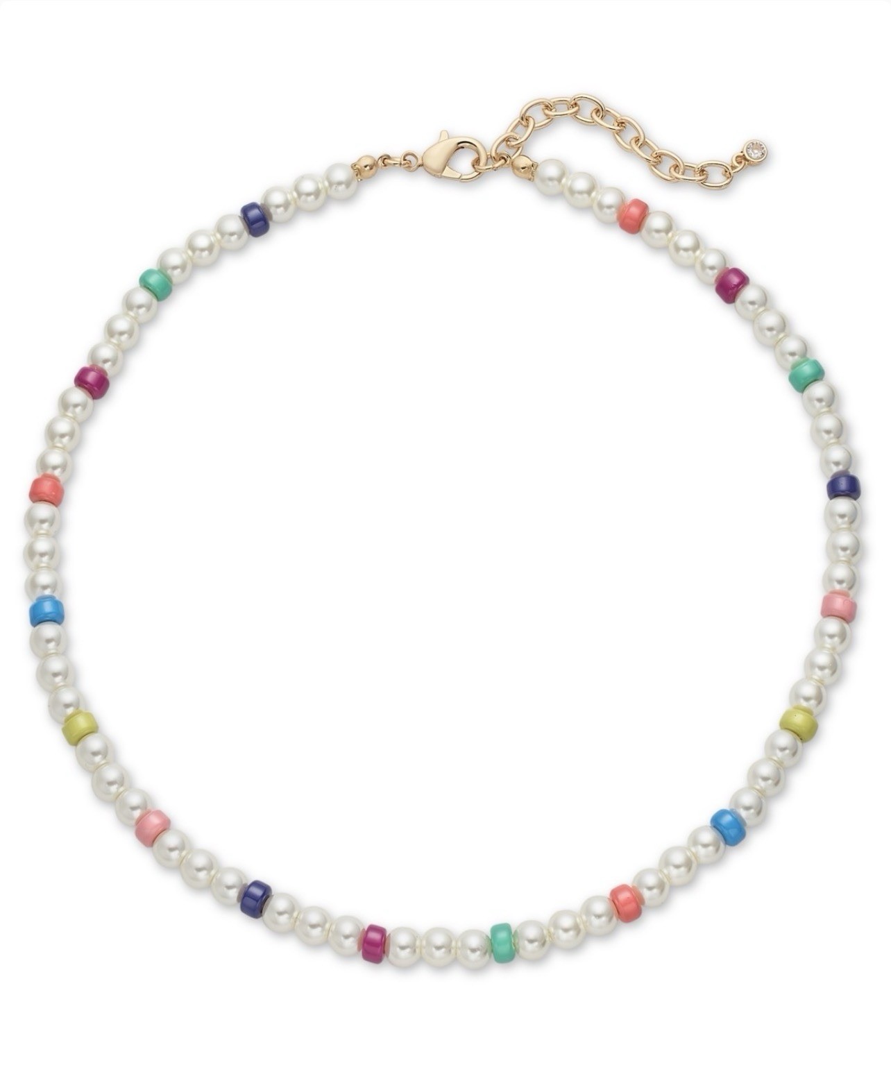 On 34th Gold-Tone Bead & Imitation Pearl Collar Necklace, 16-1/2″ + 2″ extender