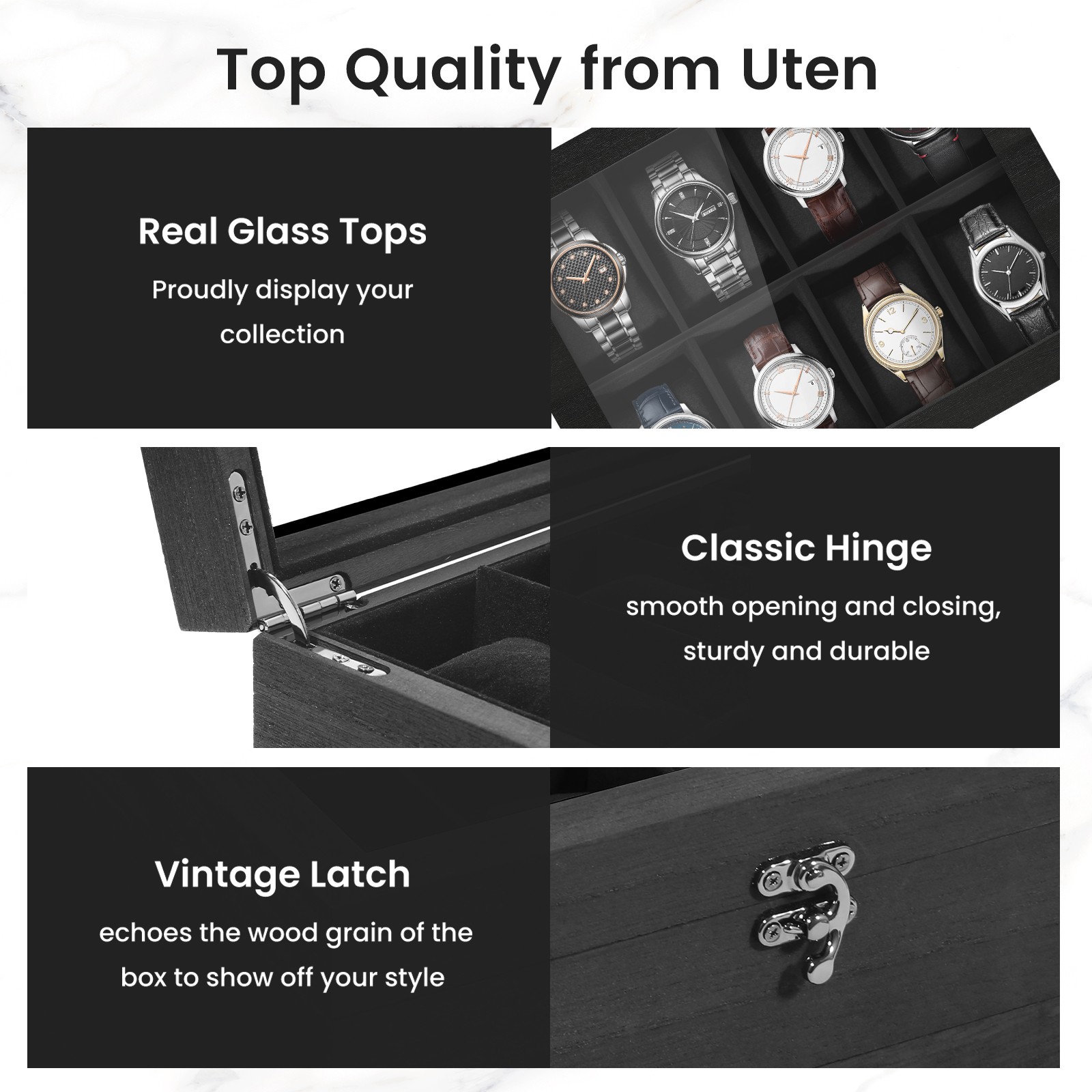 8 Slots Watch Box Solid Wood Watch Case Glass Lid Jewelry Storage Display Case