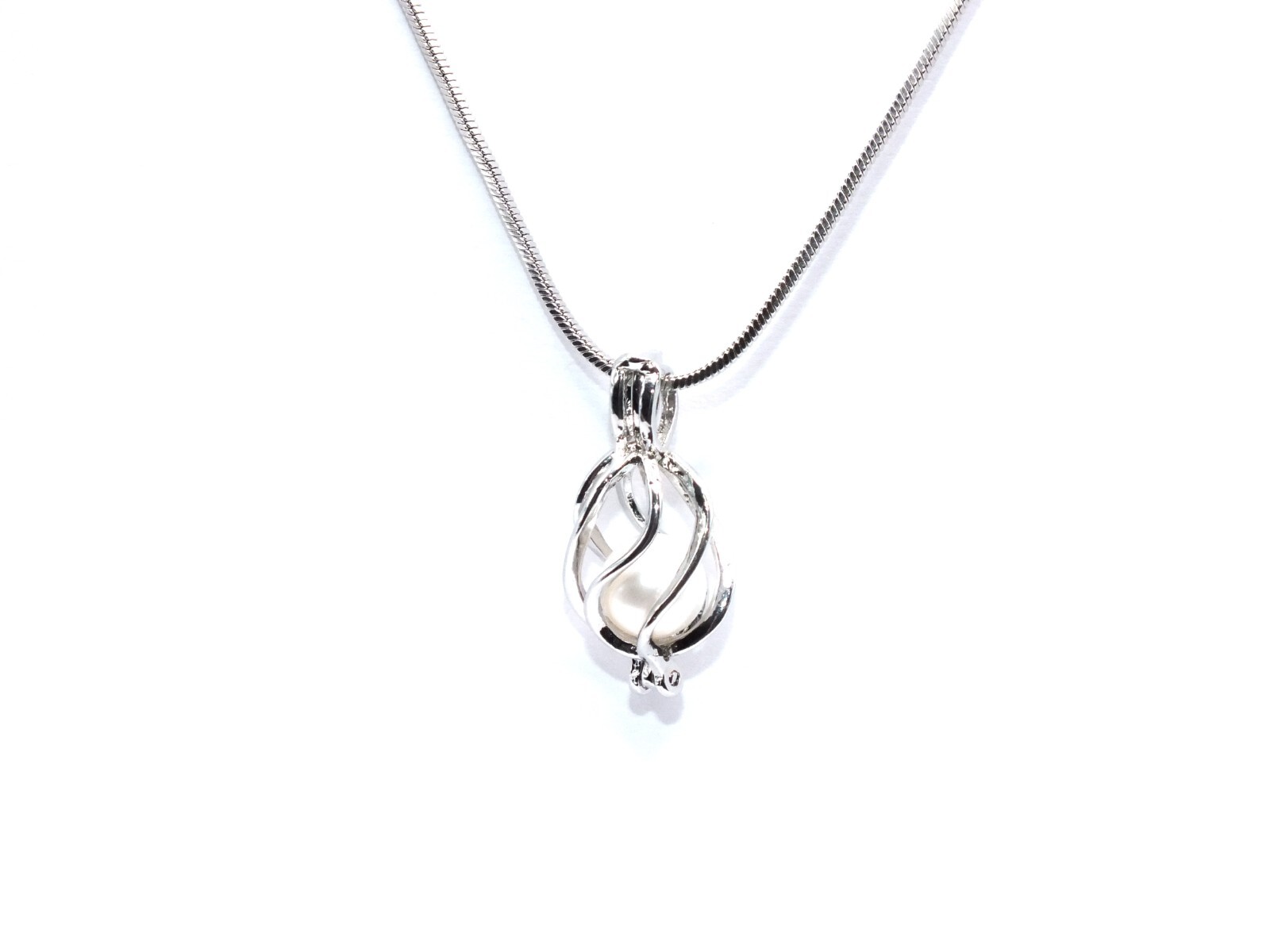 Silver Oval Basket Pearl Cage Charm Pendant Necklace – Crystal Bead Locket