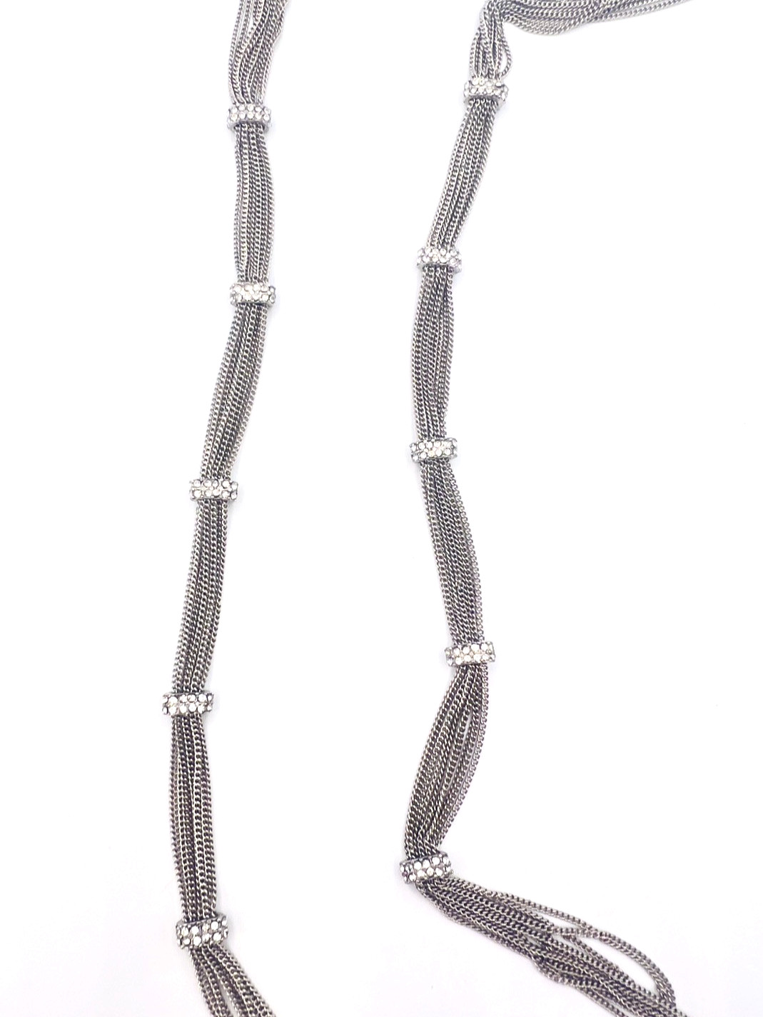 Signed ABS Allen Schwartz Silvertone Multi Chain Crystal Necklace