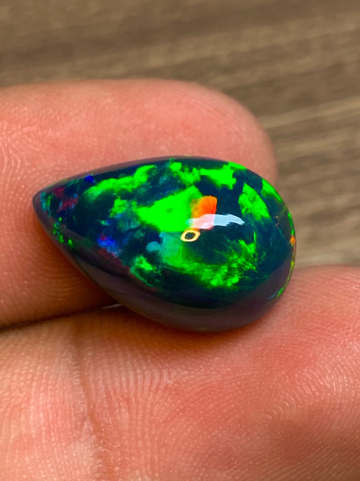 7.7ct Multi-Fire Ethiopian Black Welo Opal Pear Cabochon Statement Jewelry