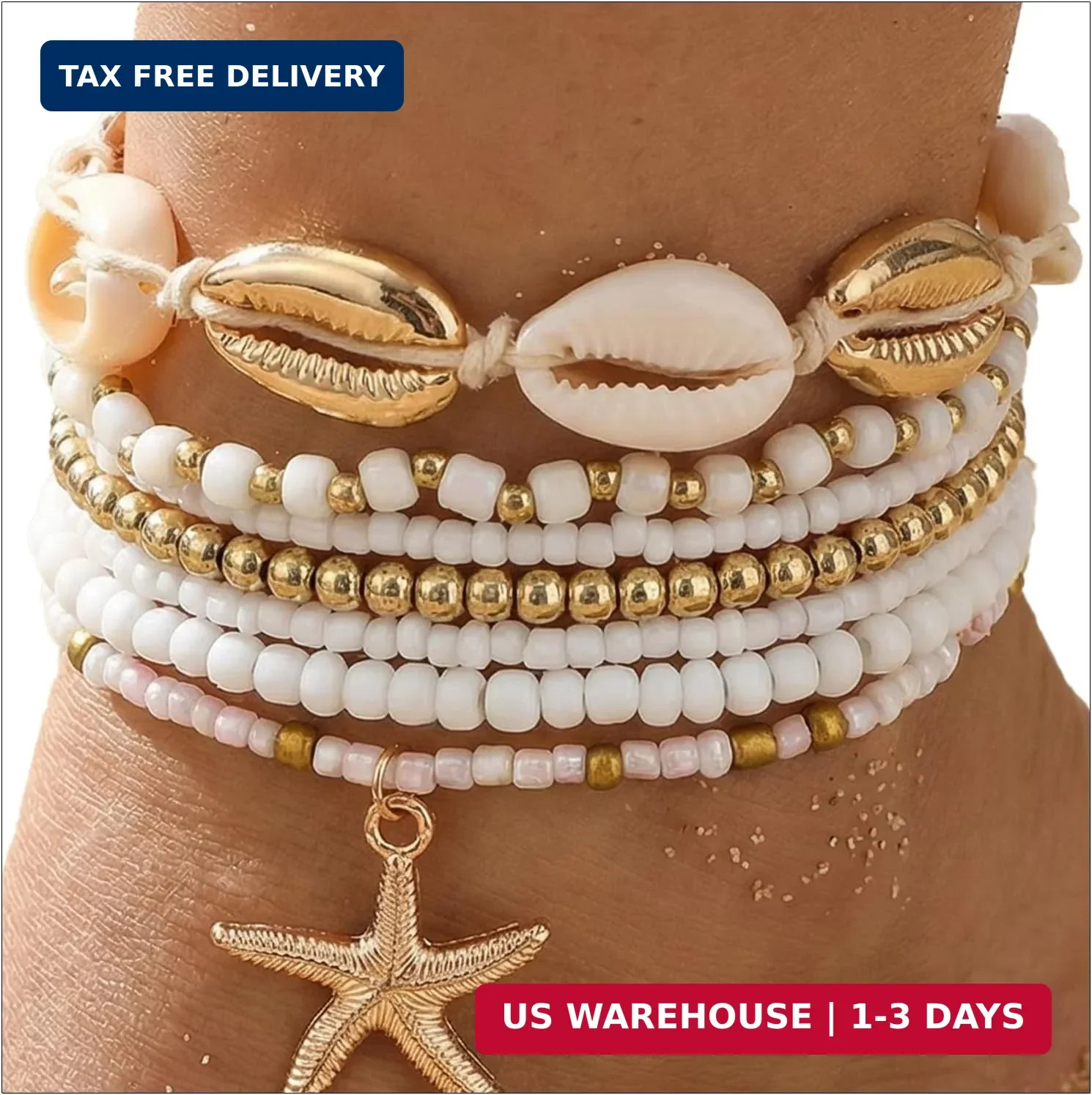 Ouligay 7PCS Boho Shell Ankle Bracelet Shell Beaded Ankle Bracelets for Women, S