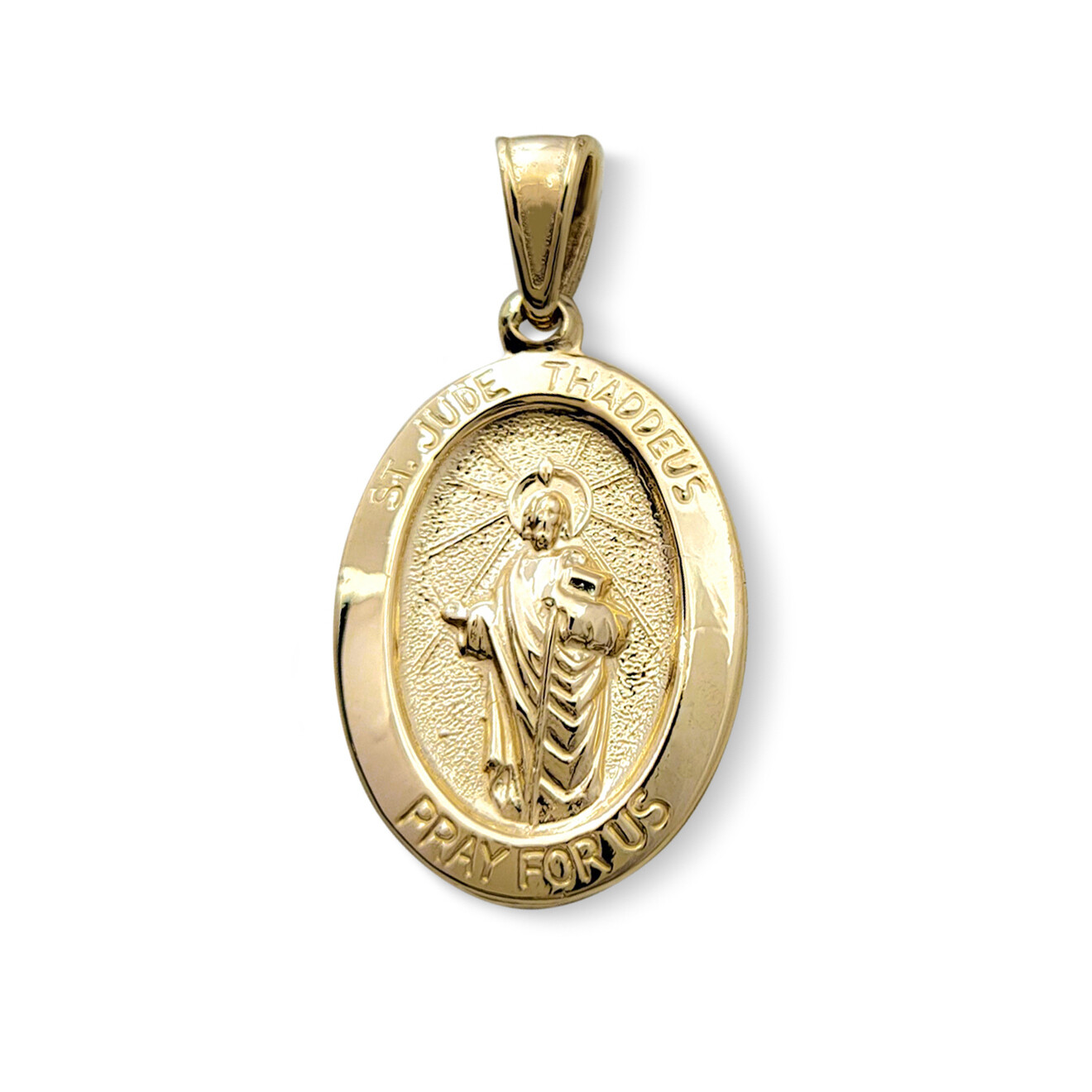 18K Yellow Gold St. Jude Thaddeus Pendant, 3/4″ or 7/8″, Oval Patron Saint Medal
