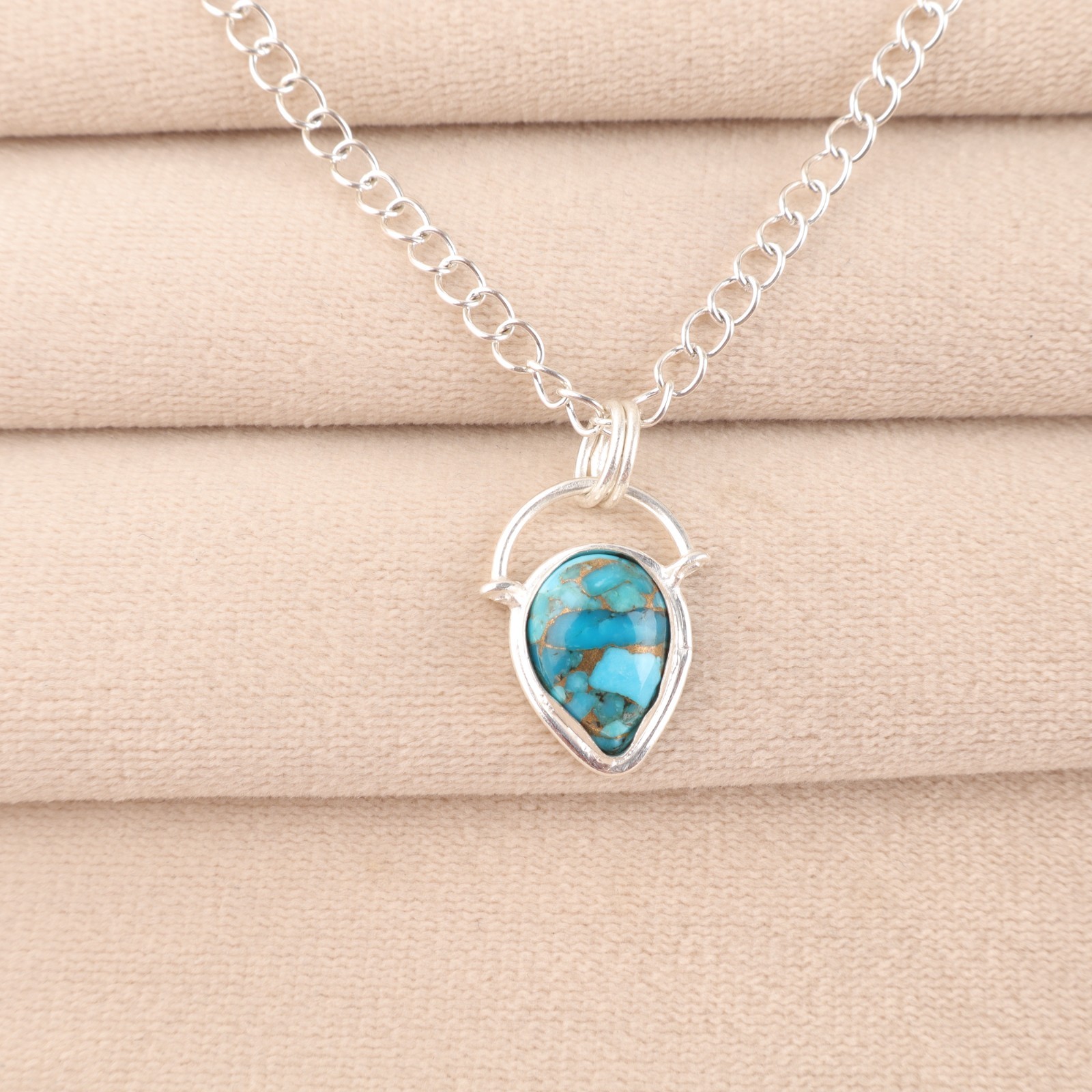 925 Silver Blue Copper Turquoise Gemstone Jewelry Handmade Pendant 1.01″ For Her
