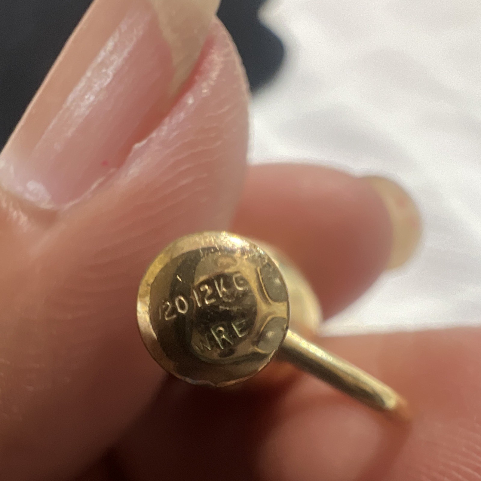 12K Yellow Gold Round Ball Stud Earrings Screw Back Closure Signed No Stone