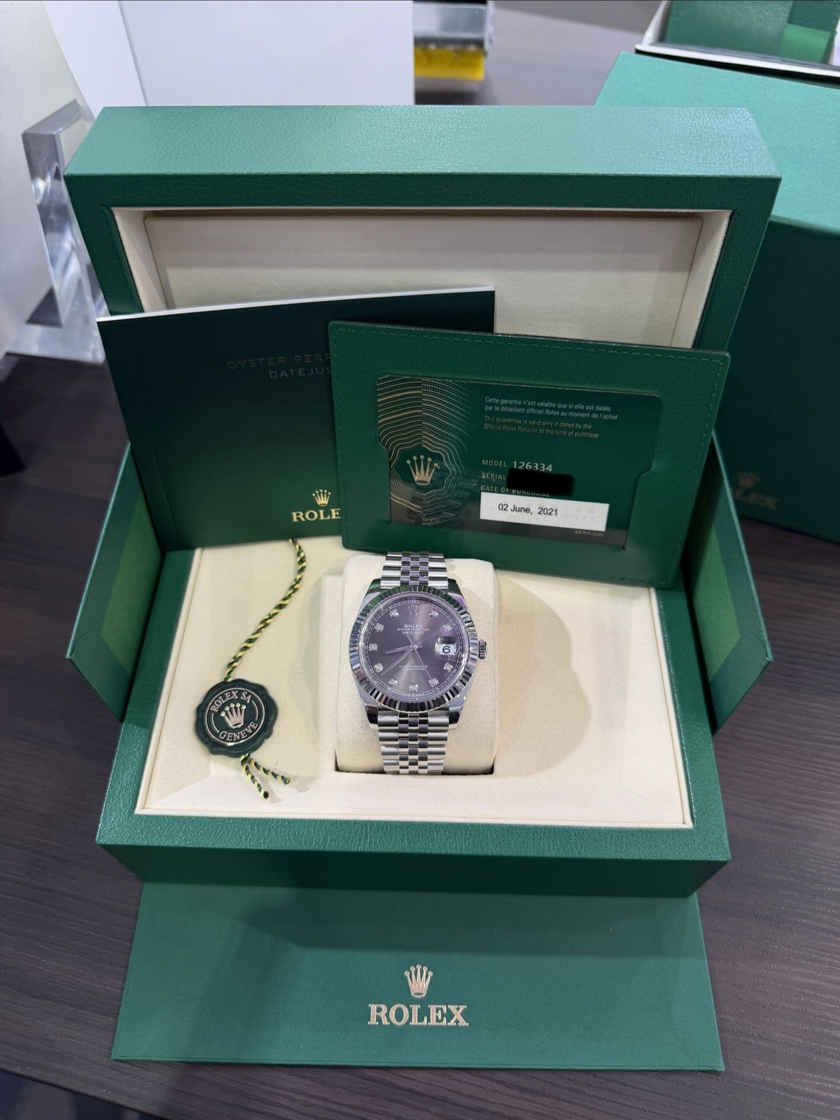 2021 Rolex Datejust 126334 Rhodium Diamond Dial SS Fluted Jubilee FULL SET!!41mm