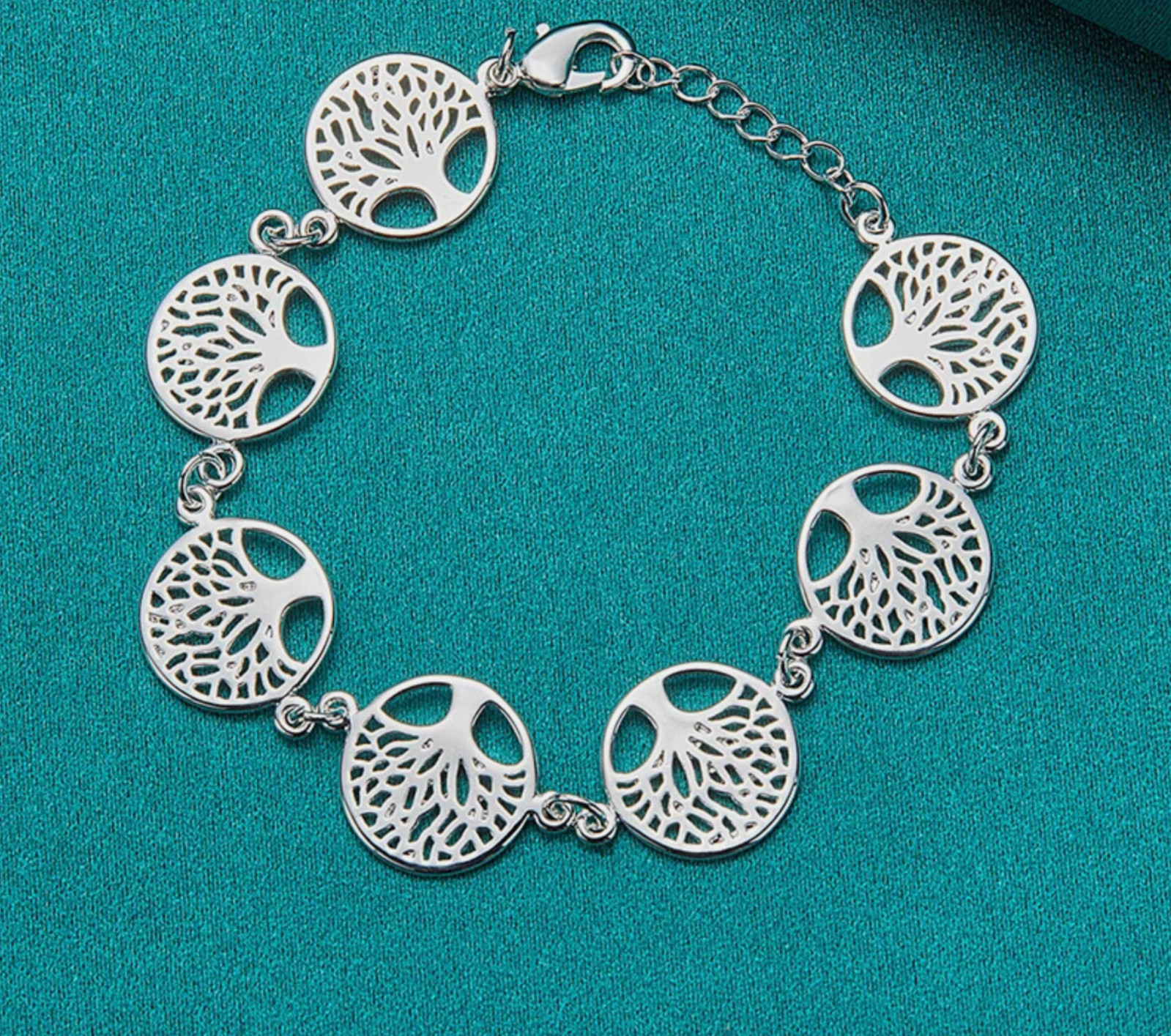 .925 Sterling Silver Rounds Link Filigree Tree of Life Chain Bracelet 7 – 9 in
