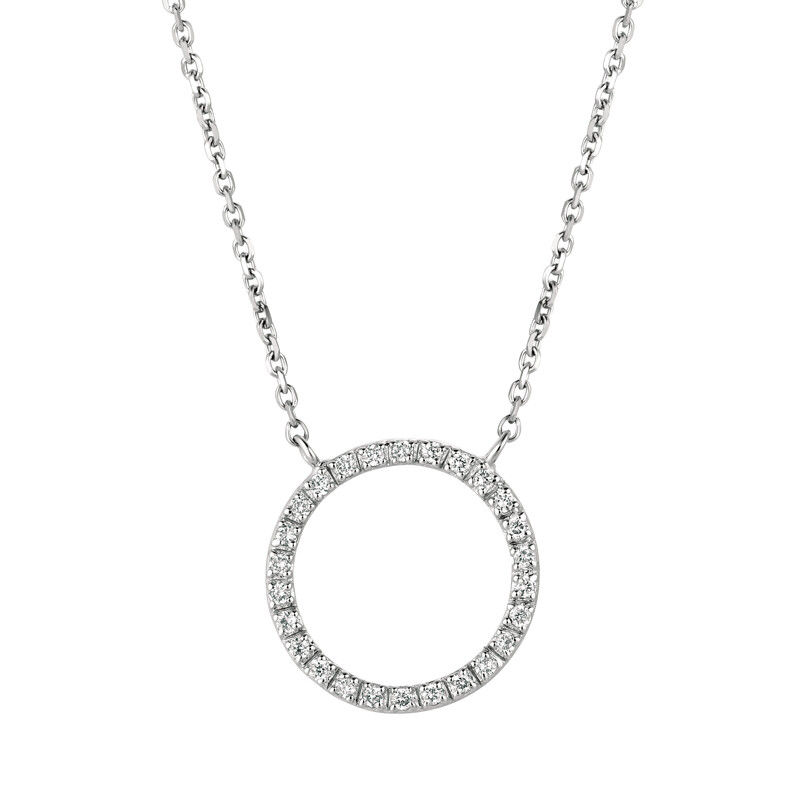 0.25 Carat Natural Diamond Circle Necklace 14K White Gold G SI 18”