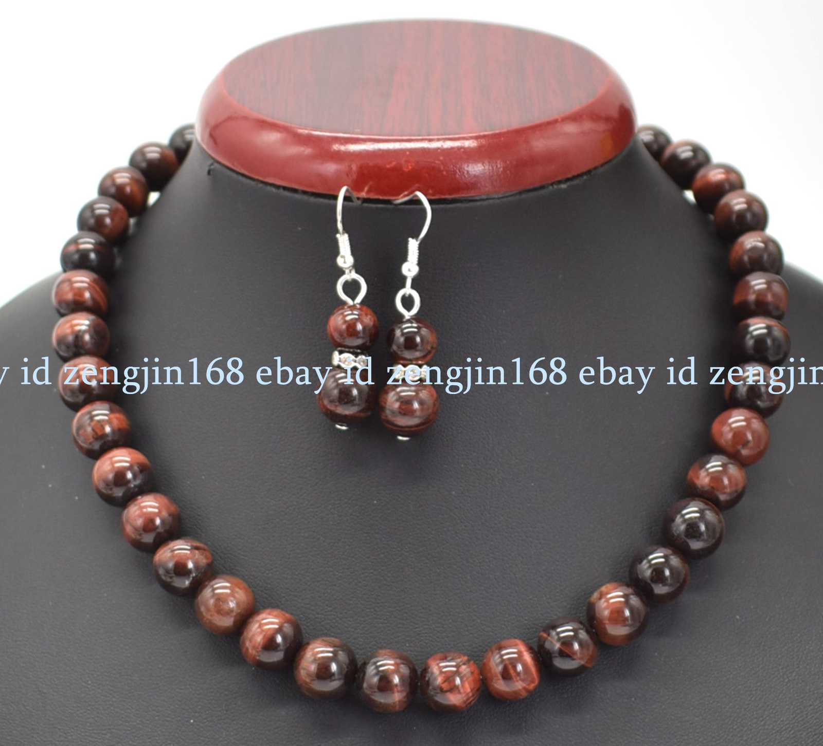 6/8/10/12mm Natural Red Tiger’s Eye Round Gemstone Beads Necklace Earrings Set