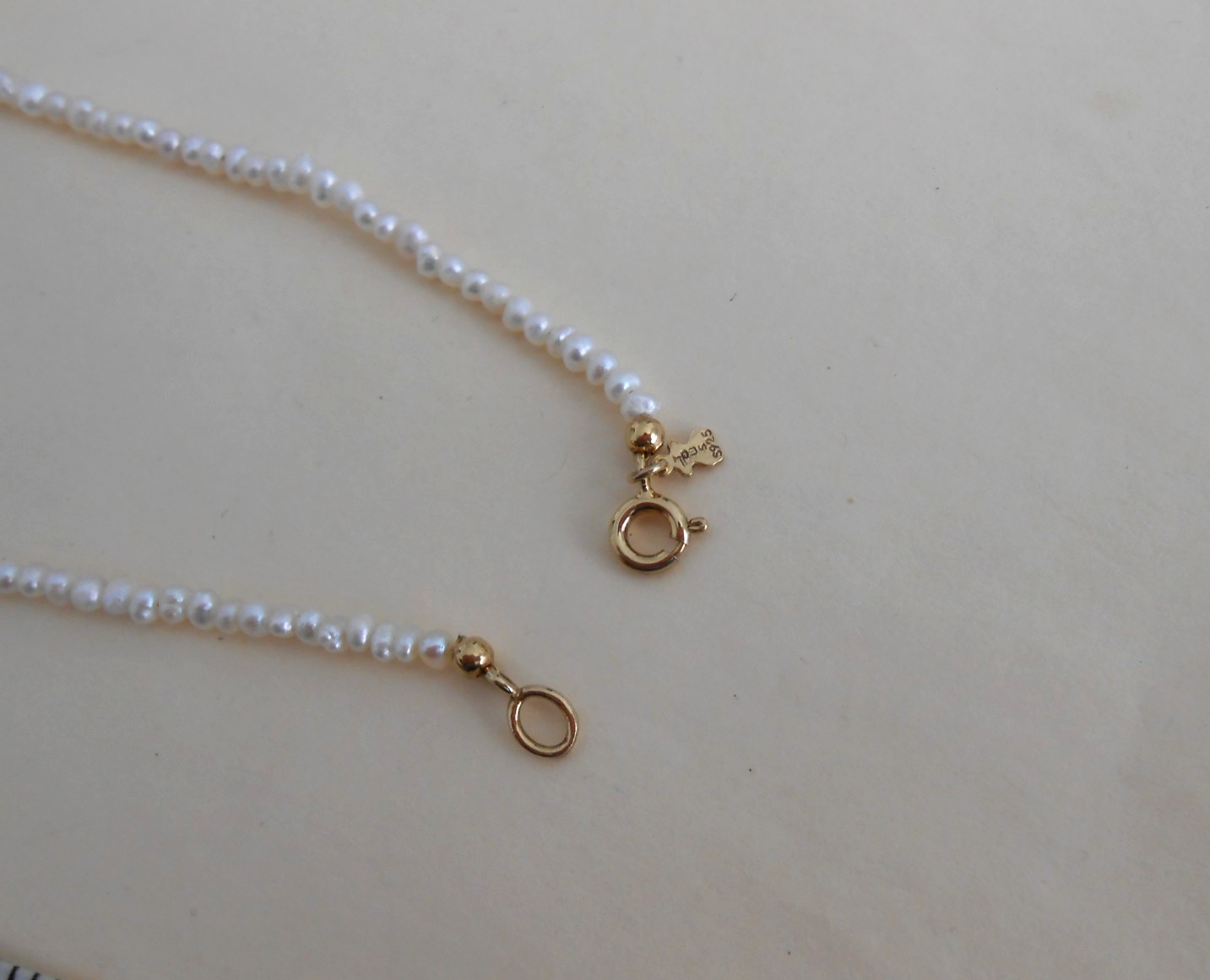 Tous 18k gold plating over silver 2mm Pearl Choker Necklace 38cm =15″