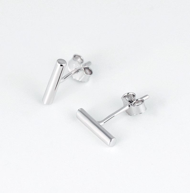 Women 925 Sterling Silver Simple Post Round Bar Stick 12mm Stud Earrings G3