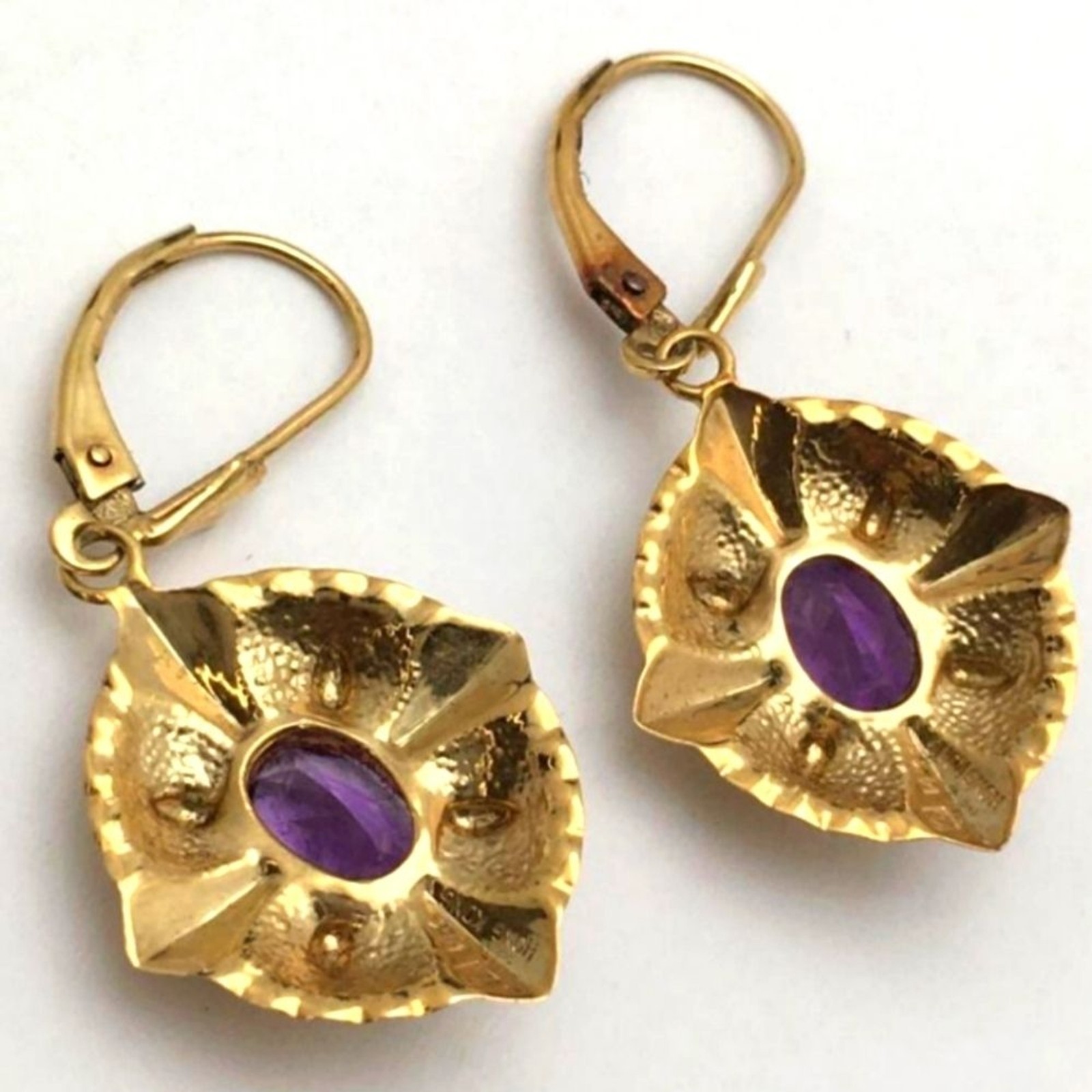 Vintage Amethyst 14K Gold Drop Pierced Earrings