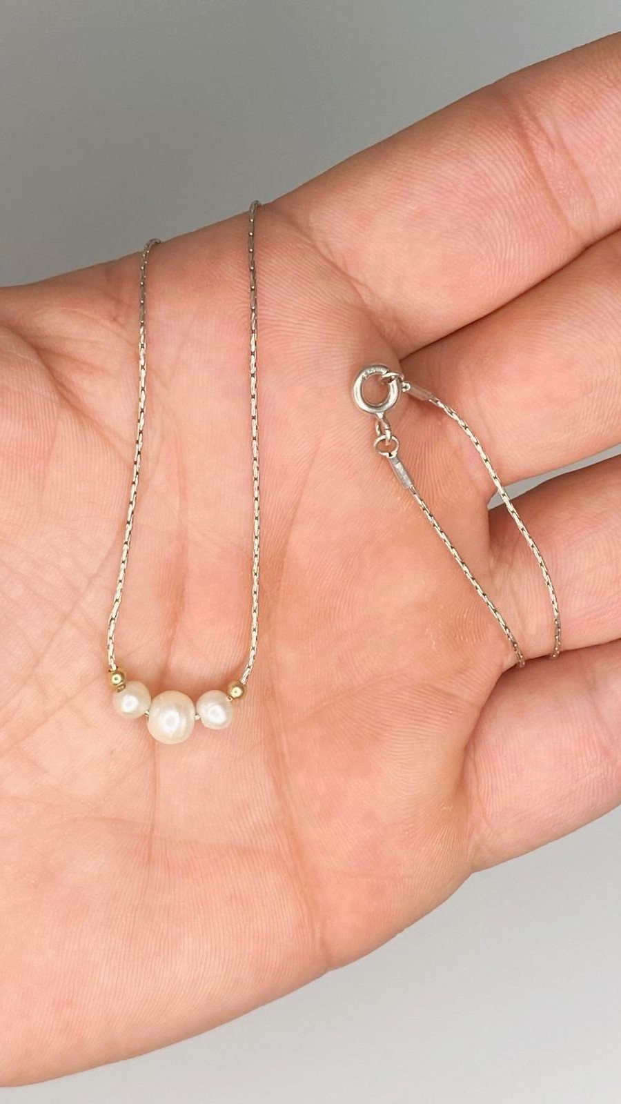 925 Silver Pearl Necklace & Dangle Earrings Set Gold Beads Elegant