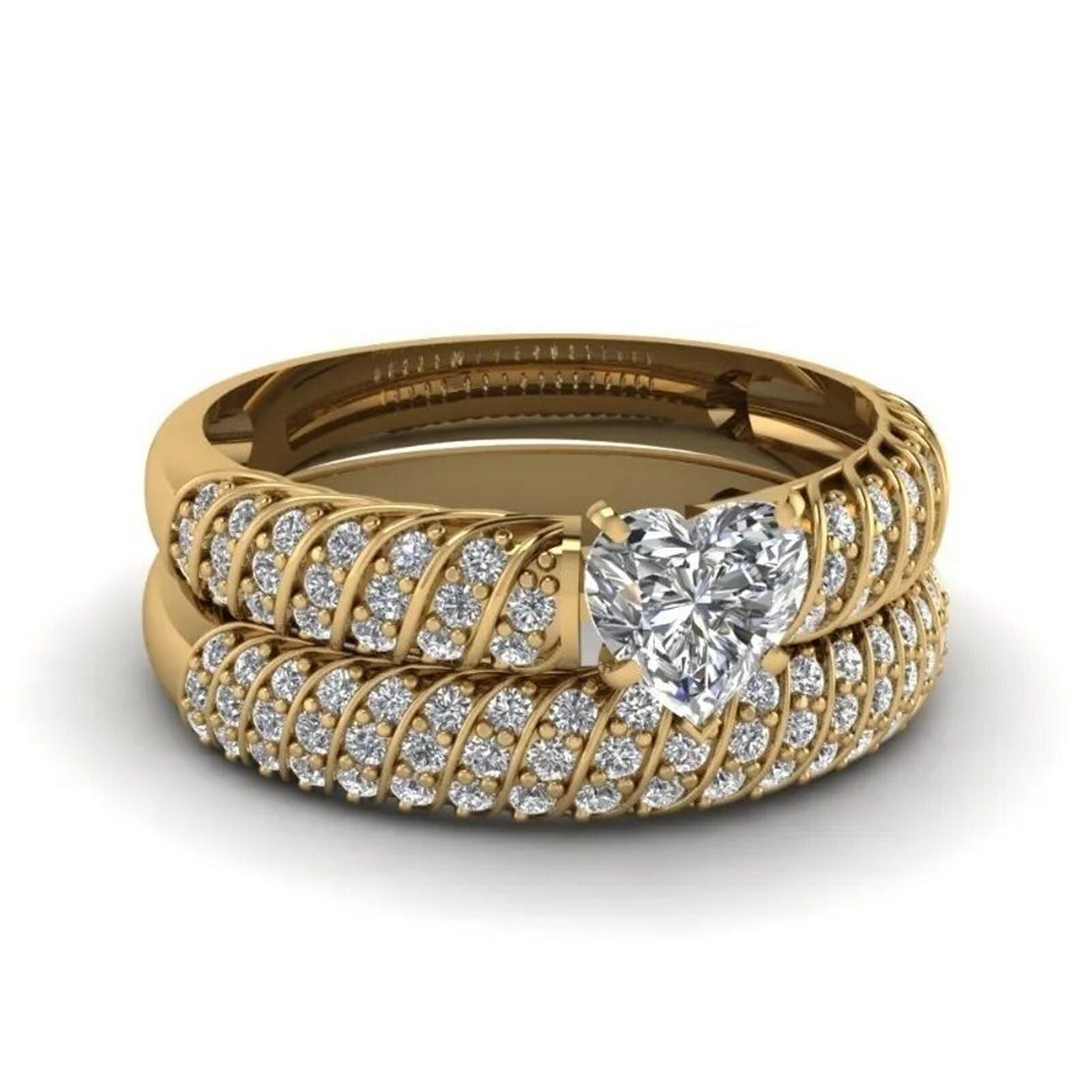 Stacking Solitaire with Accents Engagement Ring Gold PVD Plate Wedding Band Set