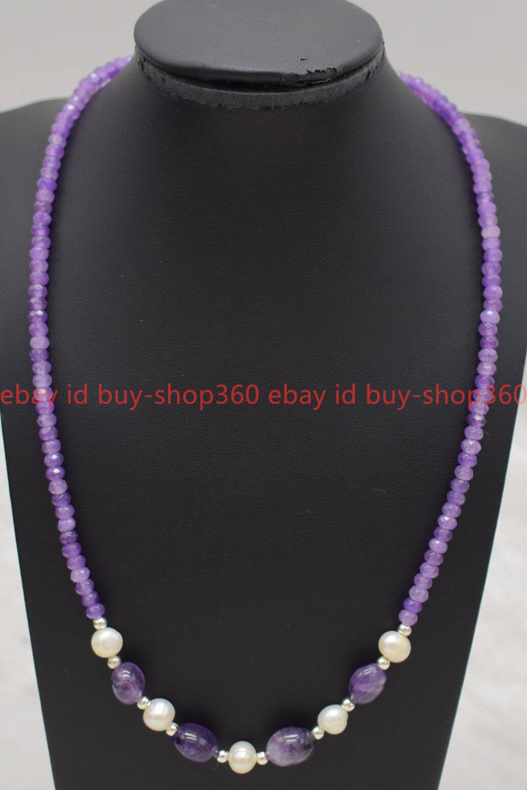 New Natural Beautiful 2x4mm Faceted Purple Jade White Pearl Gems Necklace16-28in
