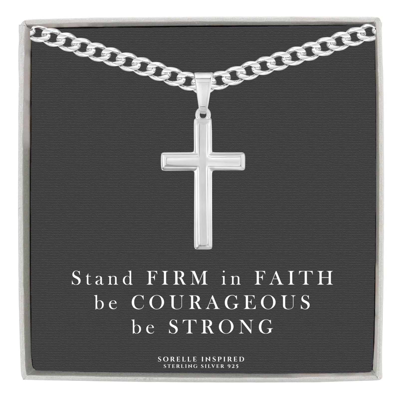 Mens Solid Sterling Silver Traditional Cross Necklace Italian Curb Chain Gift
