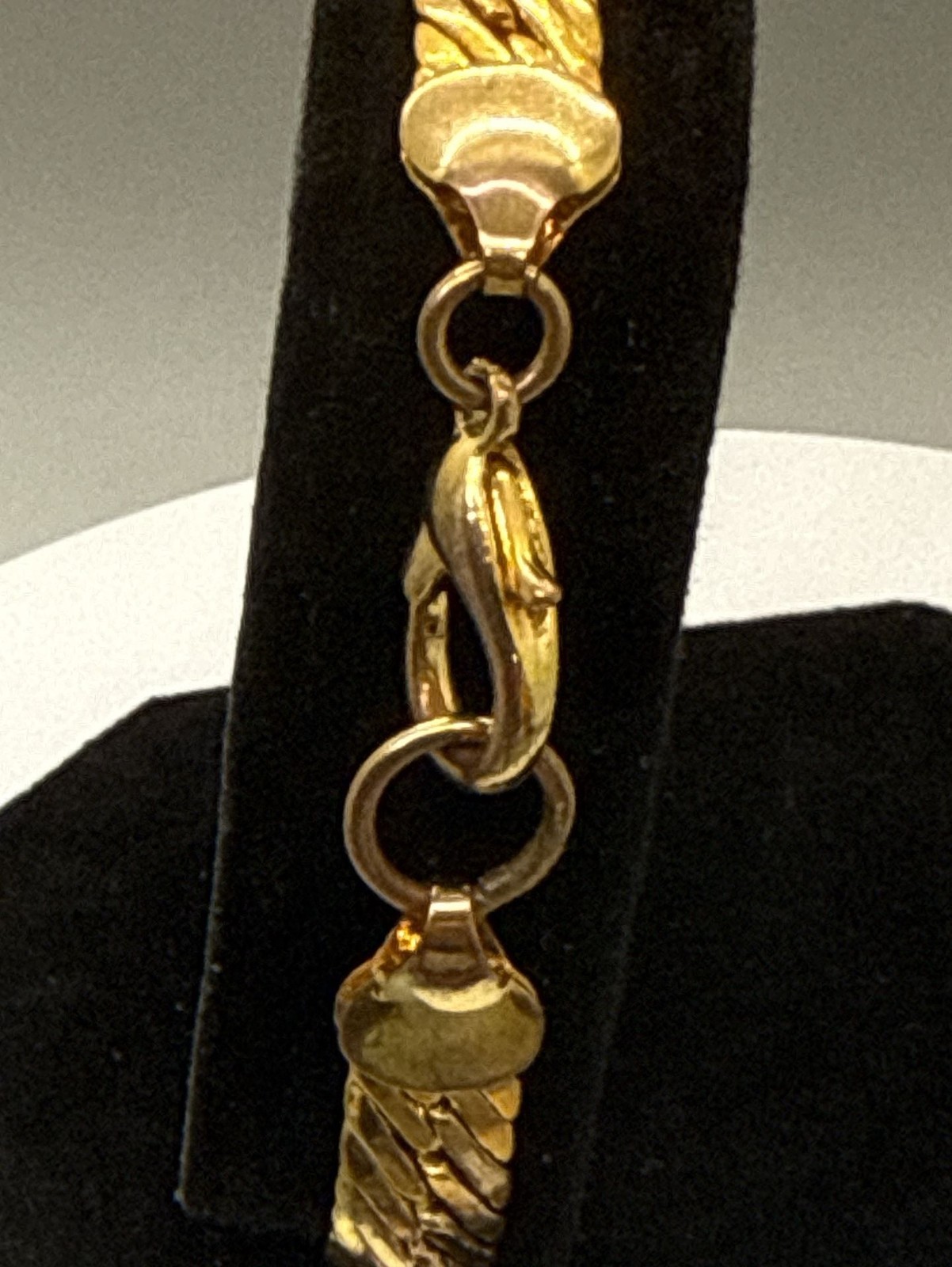 Gold Tone Chunky Herringbone Chain Snake Link Bracelet Curbed Statement Vintage