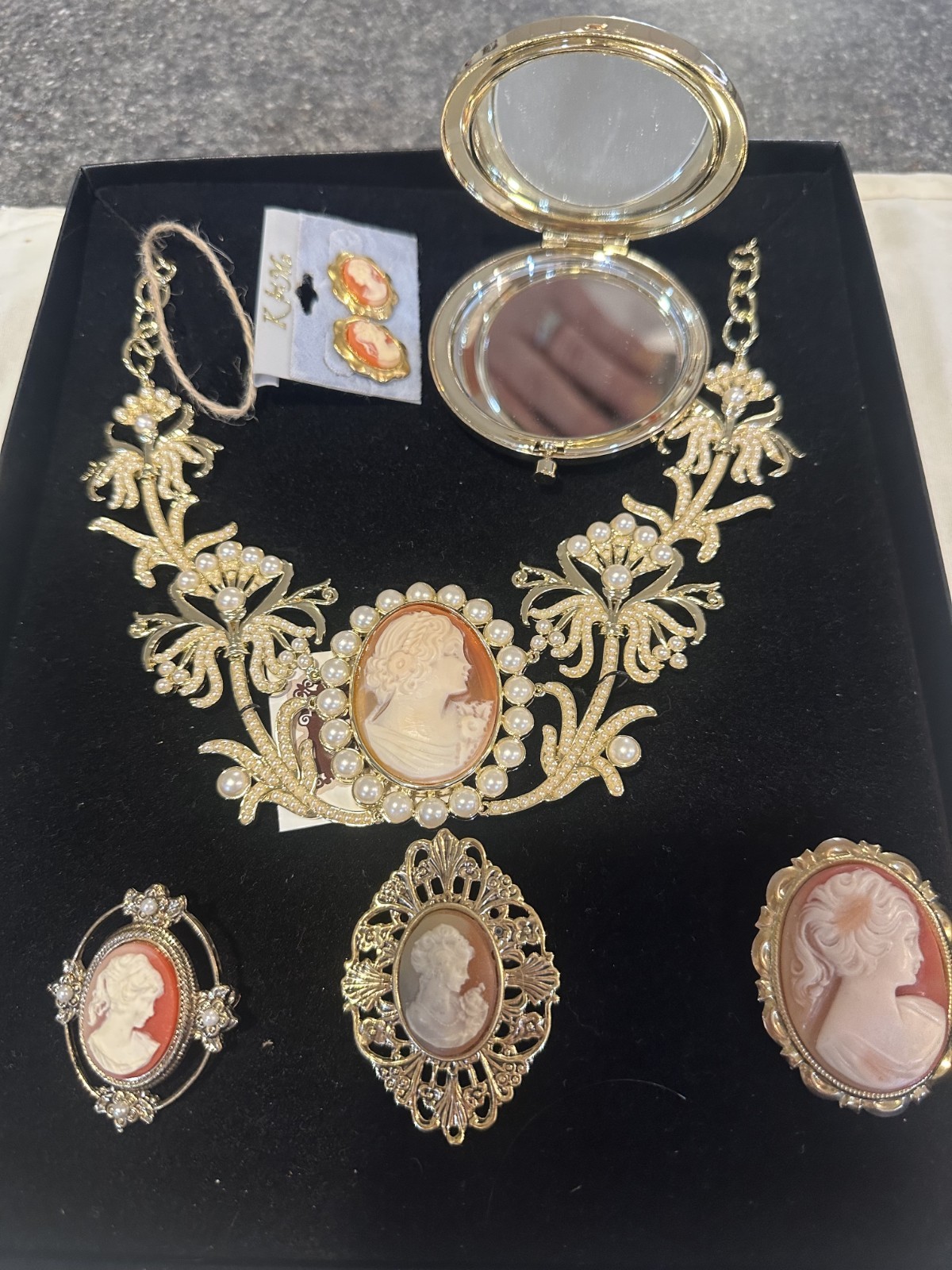 Amedeo NYC HSN Cameo Statement Necklace, Amedeo Mirror Compact, & More Lot