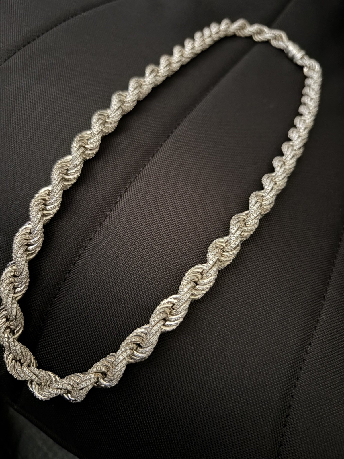 24” Solid 925 Sterling Silver Men’s HipHop Rope Chain CZ diamonds
