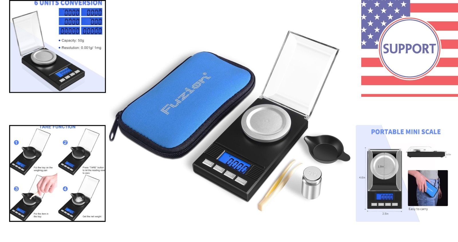 Mini 50g Milligram Scale with Tare Function & Portable Case for Jewelry and More