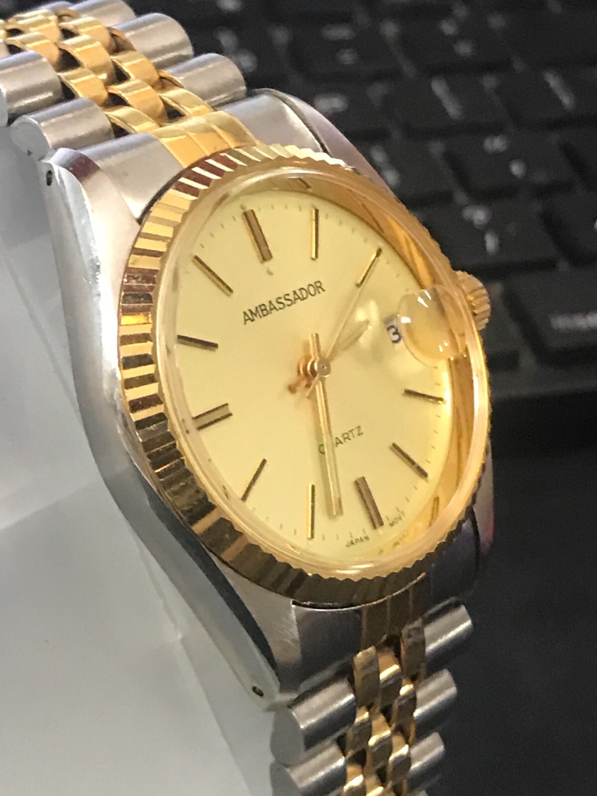 Ambassador 35mm 2 Tone Gold Dial President Date Quartz Men Watch, Run (Lot2342)