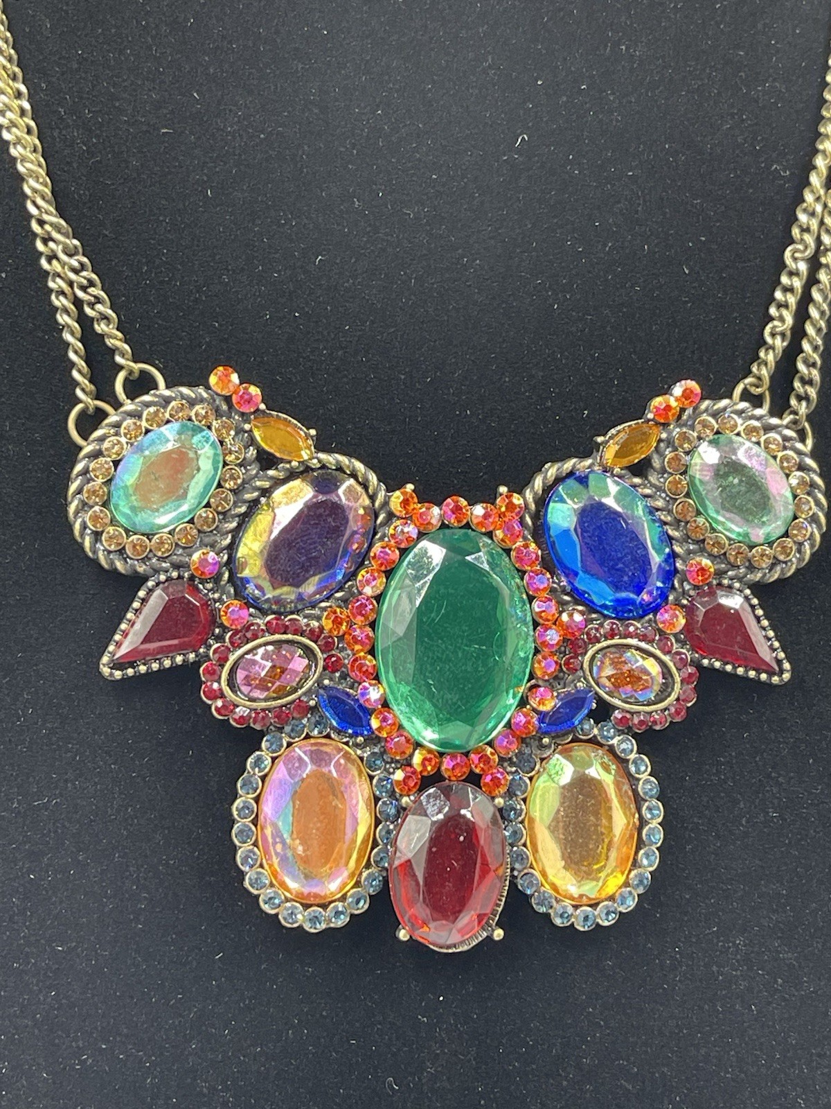 Multi-Color Faceted Rhinestone Statement Necklace & Matching Earring Set FJ-28