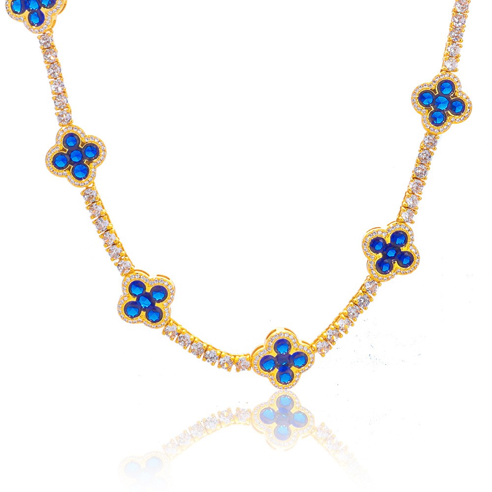 3MM White Gold Plated Four-leaf Clover Tennis Chain Choker Iced CZ Out Bracelet