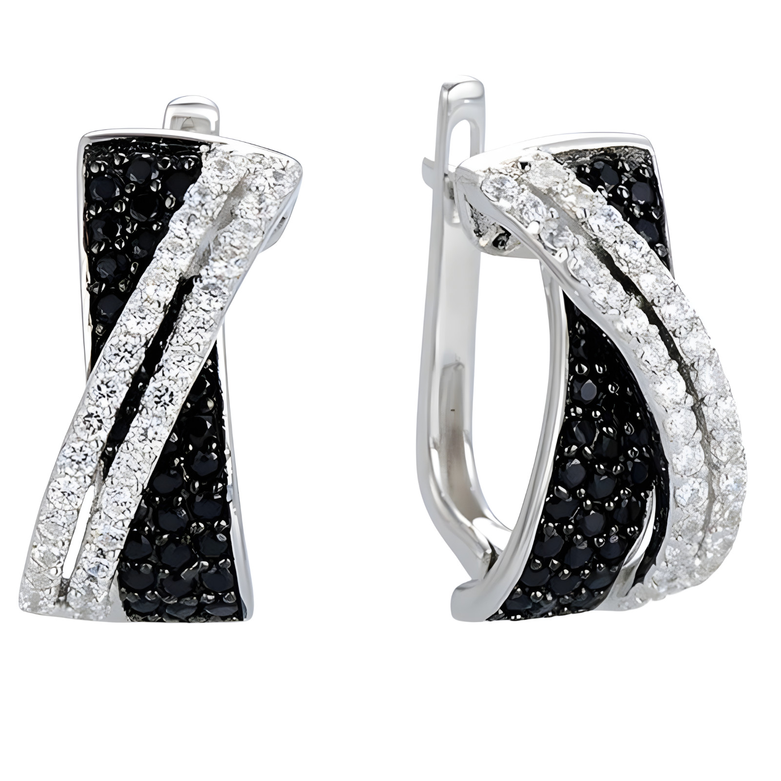Sterling Silver Hoop Earrings for Women with Black and White Zirconia Stones 510